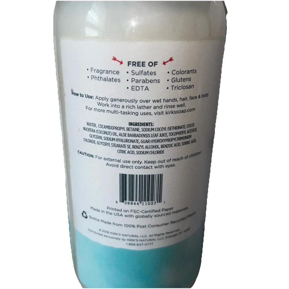 Kirk's Natural 3-in-1‎ Head to Toe Nourishing Cleanser Fragrance Free 32 fl.oz